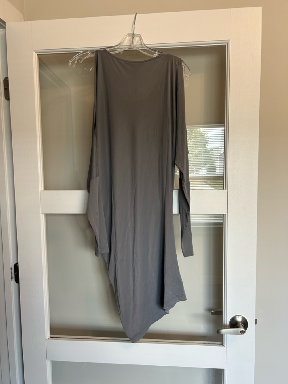 BCBGMaxAzria Asymmetrical Gray Draped Long-Sleeve Dress